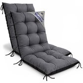 Tuinstoelkussens Hoge Rug Set: 2x 50x120 cm - Kussens voor Tuinstoelen & Standenstoel Terrasstoel Grafiet Stoelkussens Tuin Zitkussen Extra Dik 10 cm met Bindlinten