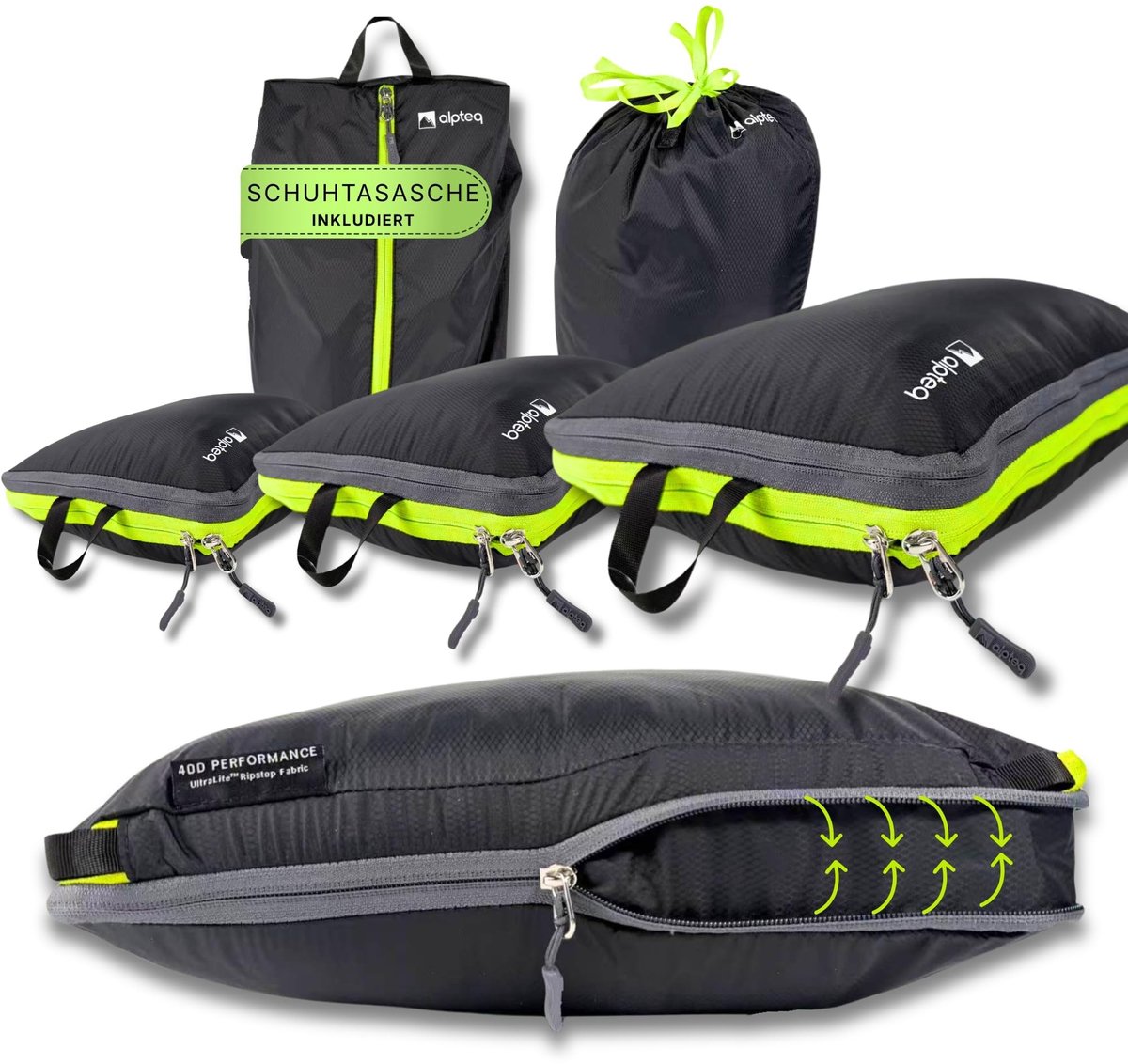 Dailygoods- Compressiekubussen 5-delig - Schoenentas - Waszak - Waterafstotend - Duurzaam - Ruimtebesparend - Opbergkubussen