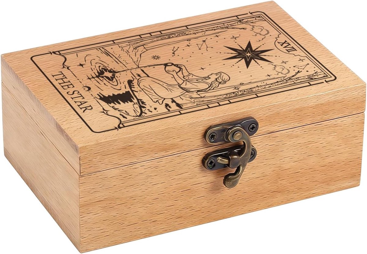 er ster houten tarot opbergdoos voor tarotkaarten antieke gravure sieradendoos 13 x 8 cm klapdeksel houten opbergdozen met sluitingen voor kristalhouder opslag
