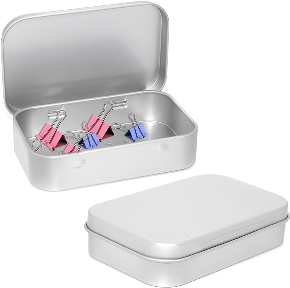 2 stuks metalen blikjes met deksel, roestvrij metalen blikjes, kleine blikjes, metalen doos, draagbare minibox, opbergdoos voor munten, snoep, sleutels enz., kleine voorwerpen (zilver)