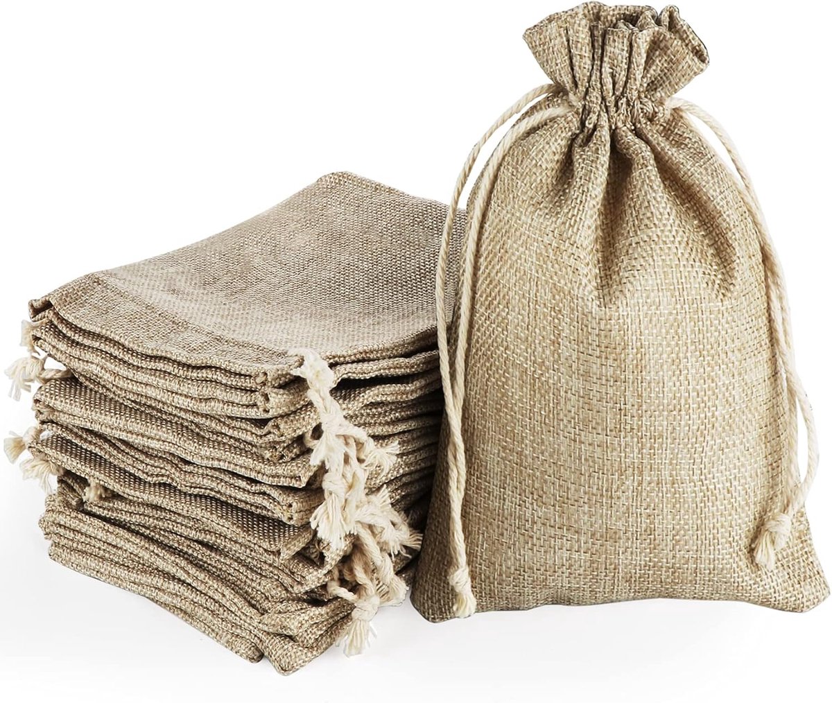 ilauke 30 stuks zakjes van linnen, hennep, jute zakken met trekkoord, lichte geschenkzakken, jute opbergzakken, herbruikbaar, voor bruiloft, sieraden, Kerstmis, feest (13 x 18 cm, natuurlijk)