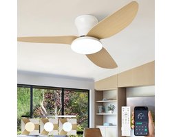 Slimme 100CM houtnerf plafondventilator met dimbare LED verlichting- stille DC motor- 6 snelheden- afstandsbediening- en slaapkamer