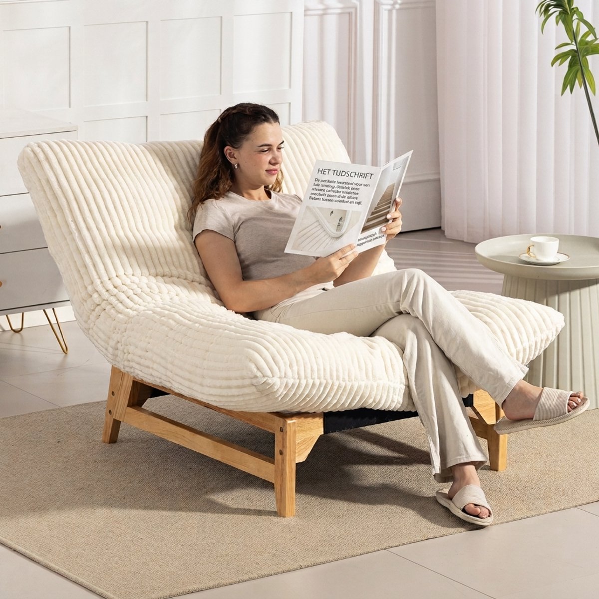 Zitzakstoel voor Volwassenen – Armloze Loungestoel van Ribstof – 1-Persoons Relaxstoel met