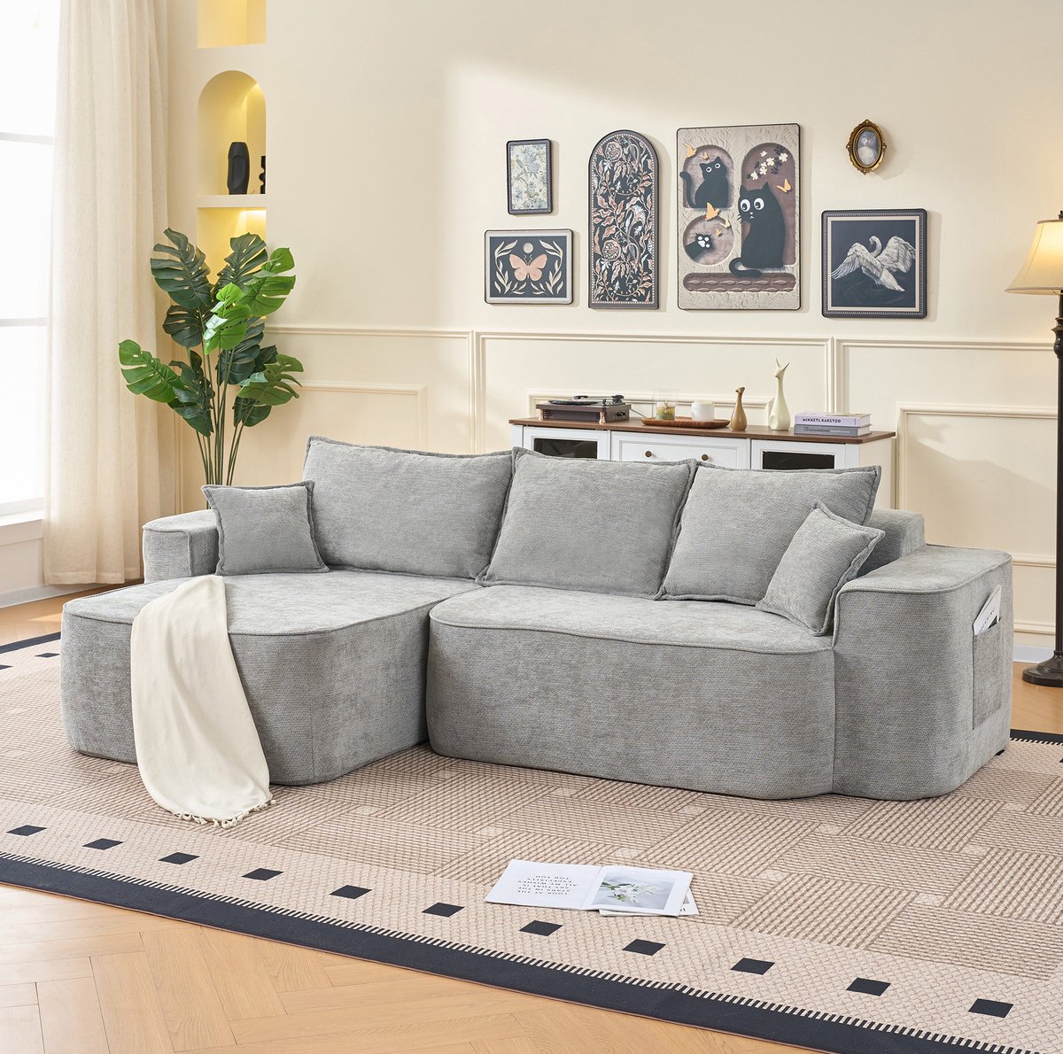 MIVRAY Hoekbank 262 x 144 x 65 cm - Modulair Zonder Montage Met Chaiselongue En Opbergtas
