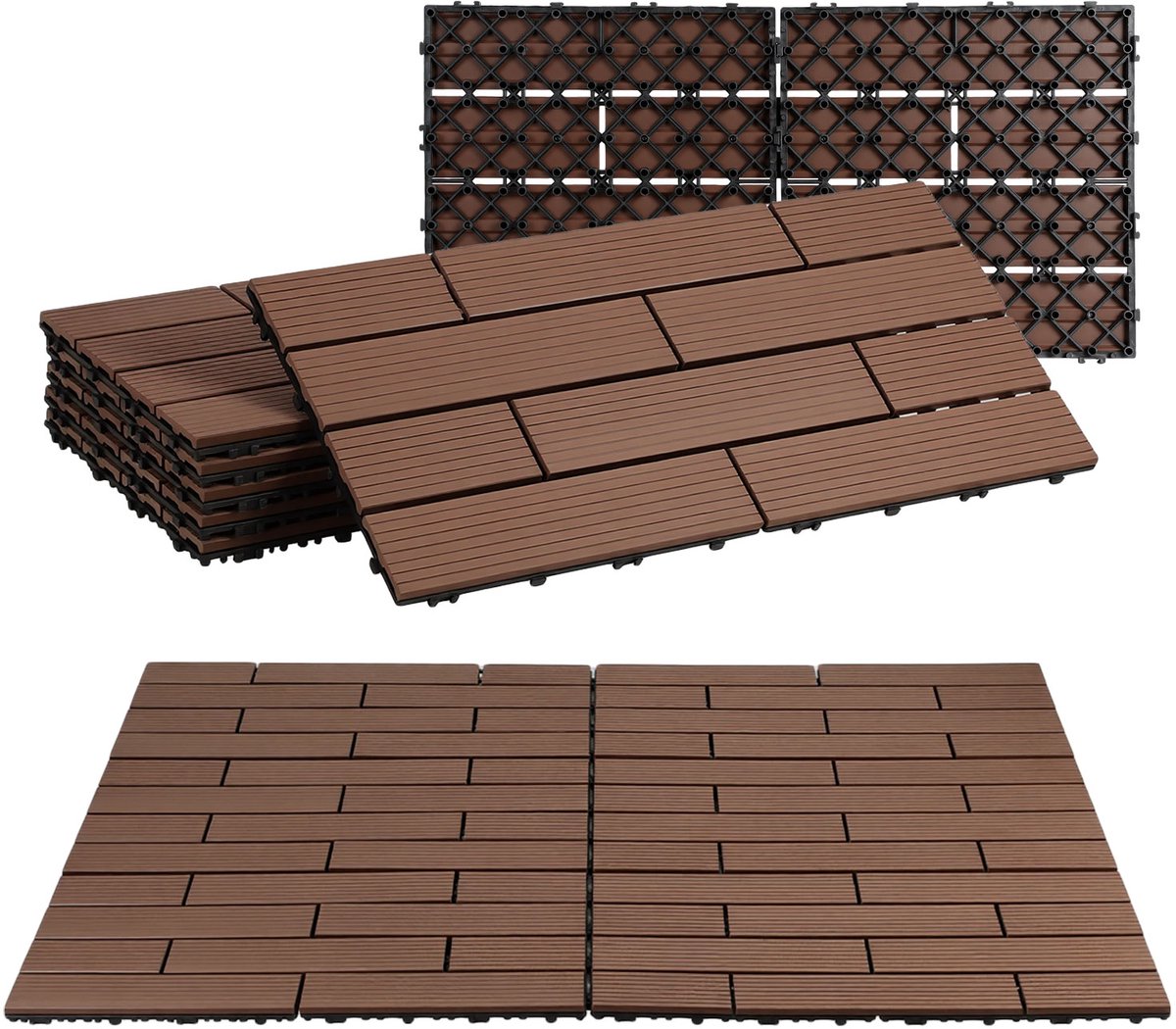 Terrastegels houten tegels 30x60cm 18 stuks Bruin Terrastegels houten tegels met kliksysteem voor terras balkon