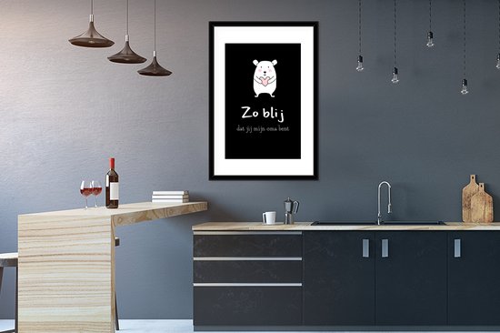Fotolijst inclusief poster - Posterlijst 60x90 cm - Posters - Moederdag presentje voor oma – Zo blij dat jij mijn oma bent – zwart - Foto in lijst decoratie - Cadeau voor moeder - Moederdag cadeautje