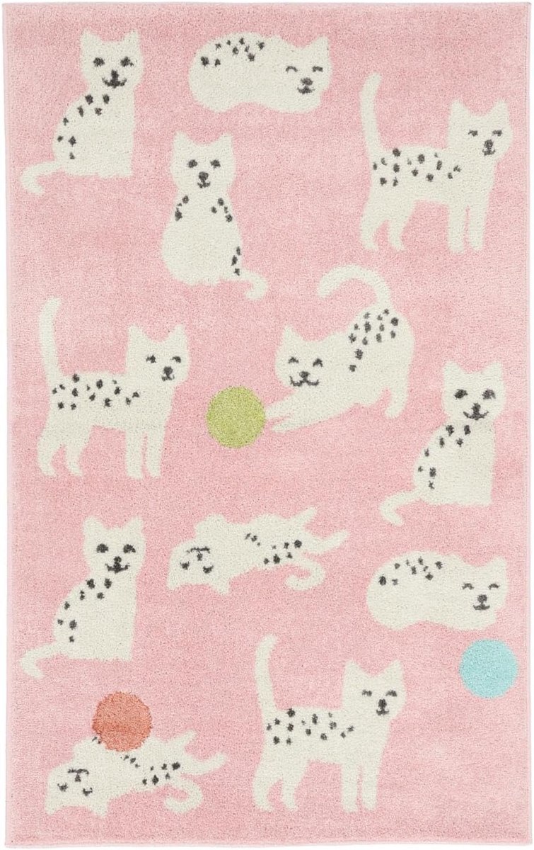 Lo Friends, Kinderkleed, Moderne Kinderen, 100 x 160 cm, Rechthoekig, Middelpolig, Kinderkamer, Alleen handwas, Zonder gevaarlijke chemicaliën, Roze/Multi