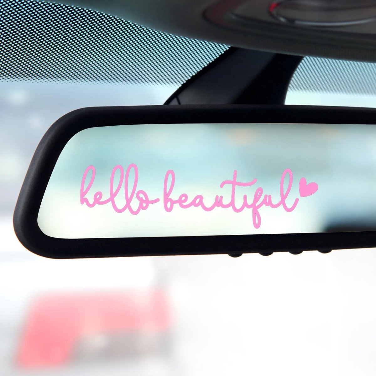 Dailygoods - 3st Hello Beautiful Auto Spiegel Decals, Achteruitkijkspiegel Stickers Positieve Bevestiging Auto Decals Auto Raam Stickers Auto Accessoires voor Vrouwen (Roze)