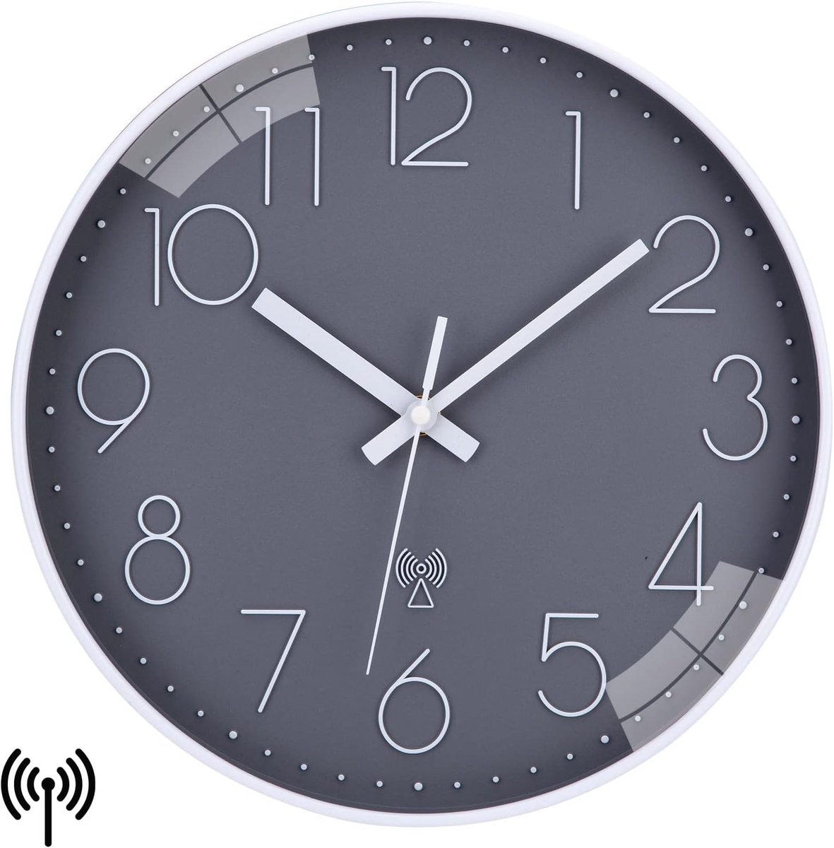 Radio Wandklok 30cm Niet-tikkend Ronde Wandklok Moderne Klok voor Woonkamer Slaapkamer, Grijs