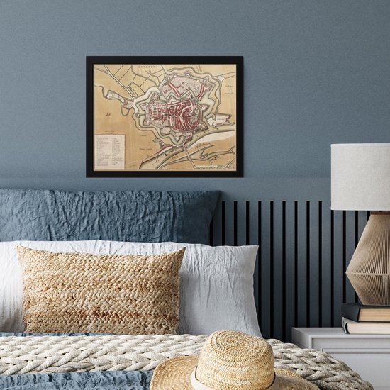 Photo encadrée - Un plan de ville coloré et historique de Zutphen cadre photo noir - Carte 40x30 cm - Affiche encadrée (Décoration murale salon / chambre)