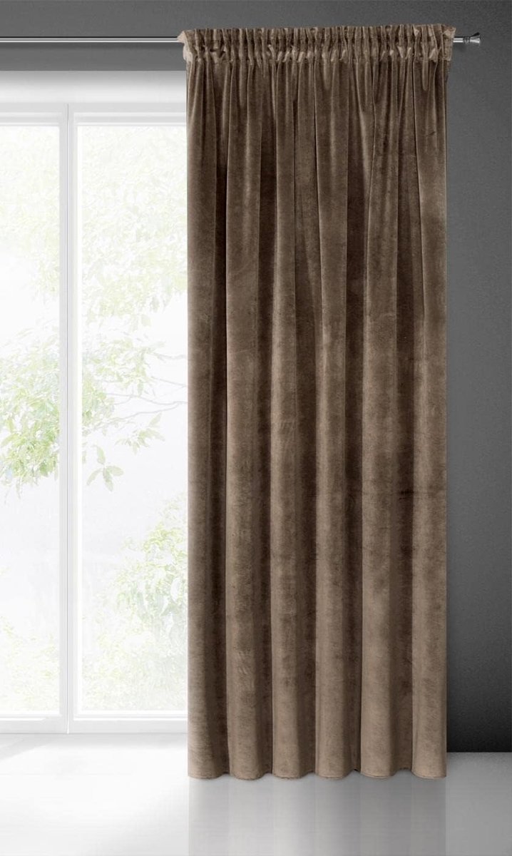 Villa Gordijn, fluweel, zacht, plooiband, 1 stuk, edel gordijn, dik, 290 g/m2, elegant, glad, effen, wollig, modern, klassiek, woonkamer, slaapkamer, lounge, bruin, 140 x 270 cm
