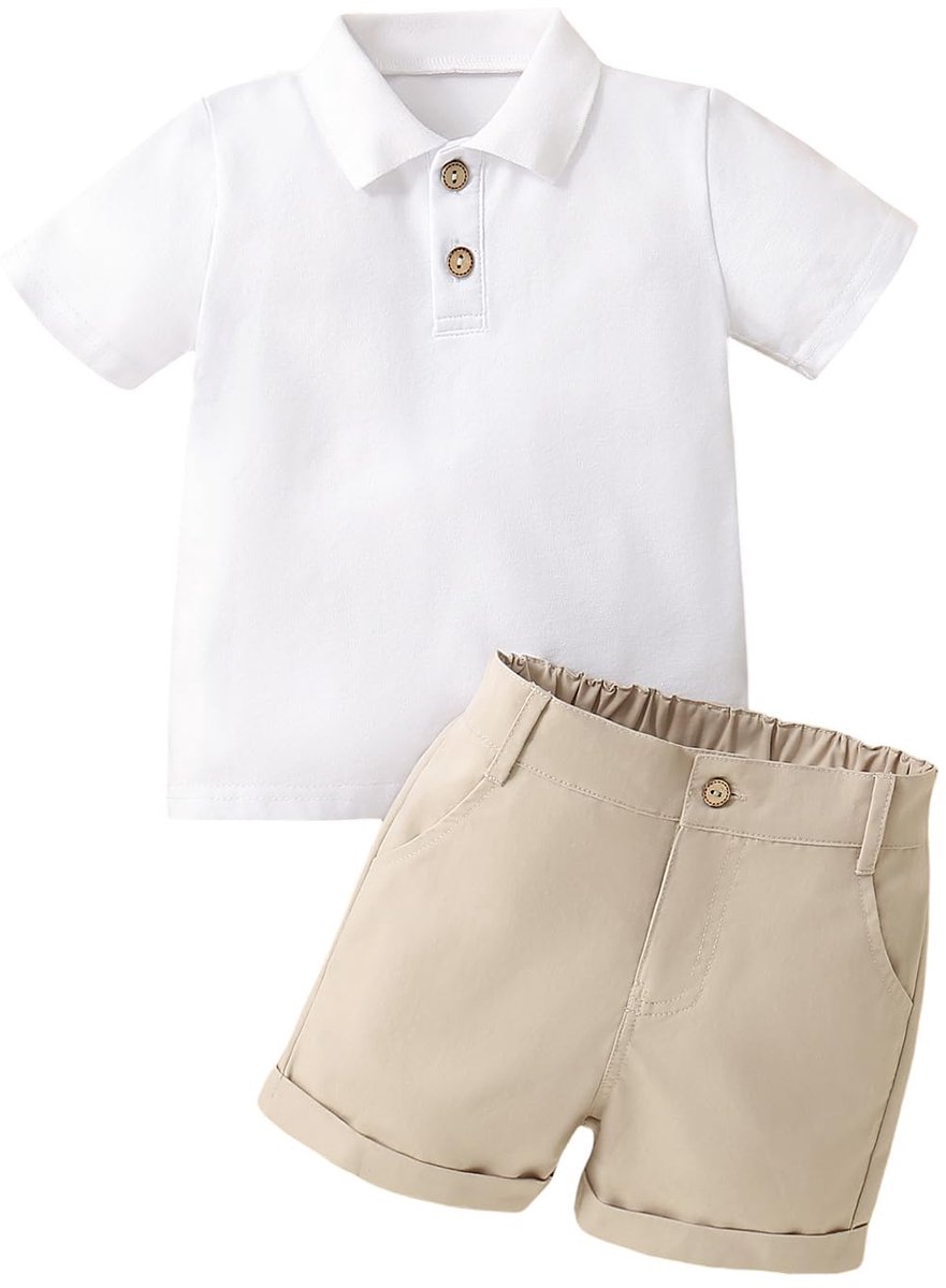SnelShoppen - Baby Jongen Zomerkleding Outfits - Peuter Jongen Polo Korte Mouw Shirt en Elastische Taille Shorts Set - Casual T-shirt Tops en Shorts -