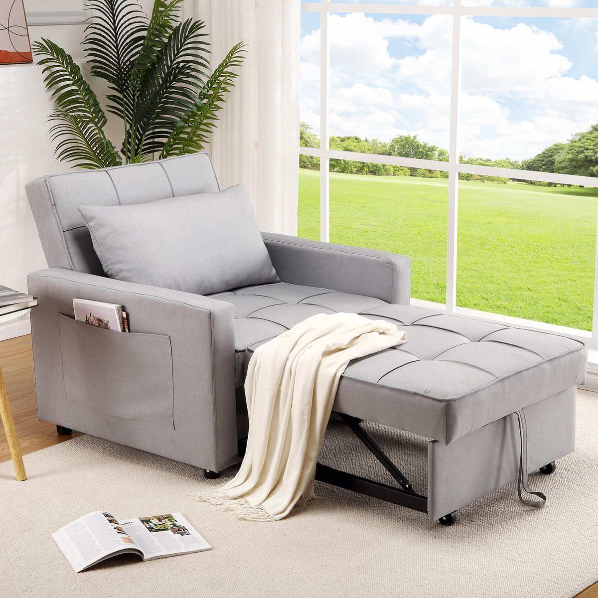 Triumpunpre Slaapbank Uitschuifbaar 192x96cm - 2-in-1 Bank met Bedfunctie, Opvouwbaar Slaapbankje voor Woonkamer, Multifunctionele Logeerbed, Multiplex Frame, Lichtgrijs