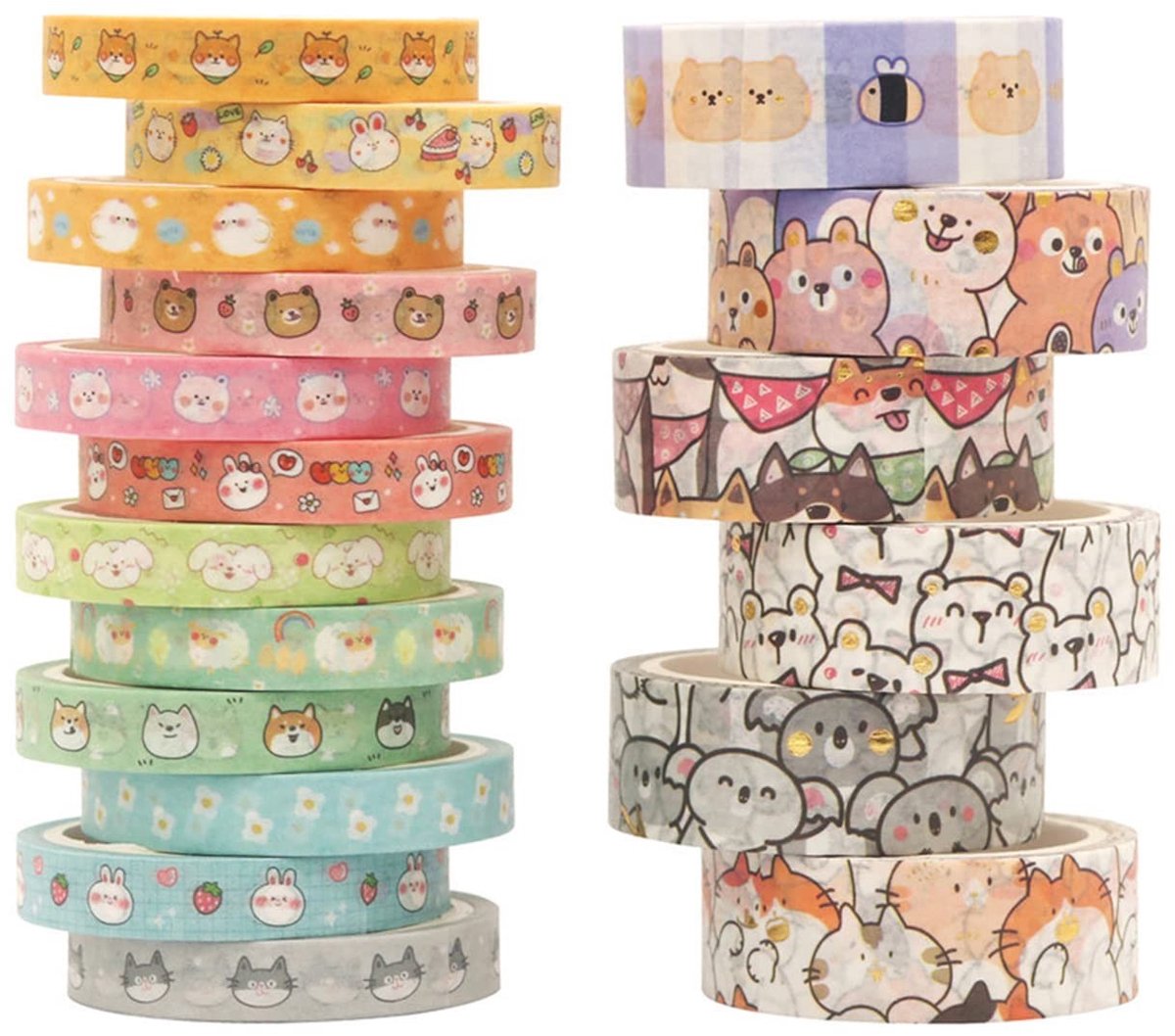 18 Roll Anime Dieren Washi Tape Set met Kawaii Patroon voor Scrapbooken, DIY Knutselen en Cadeauverpakking