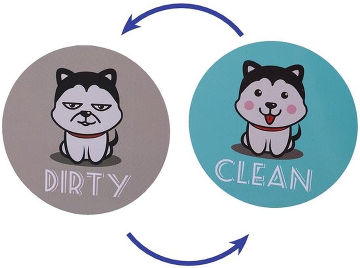 Magnet Indicator Dubbelzijdig - Flip Magnet Schoon/Vies - Magnetische Sticker - Diameter 8 cm - Grappig Hondenthema - Keuken/Woondecoratie - Vaatwasser Indicator