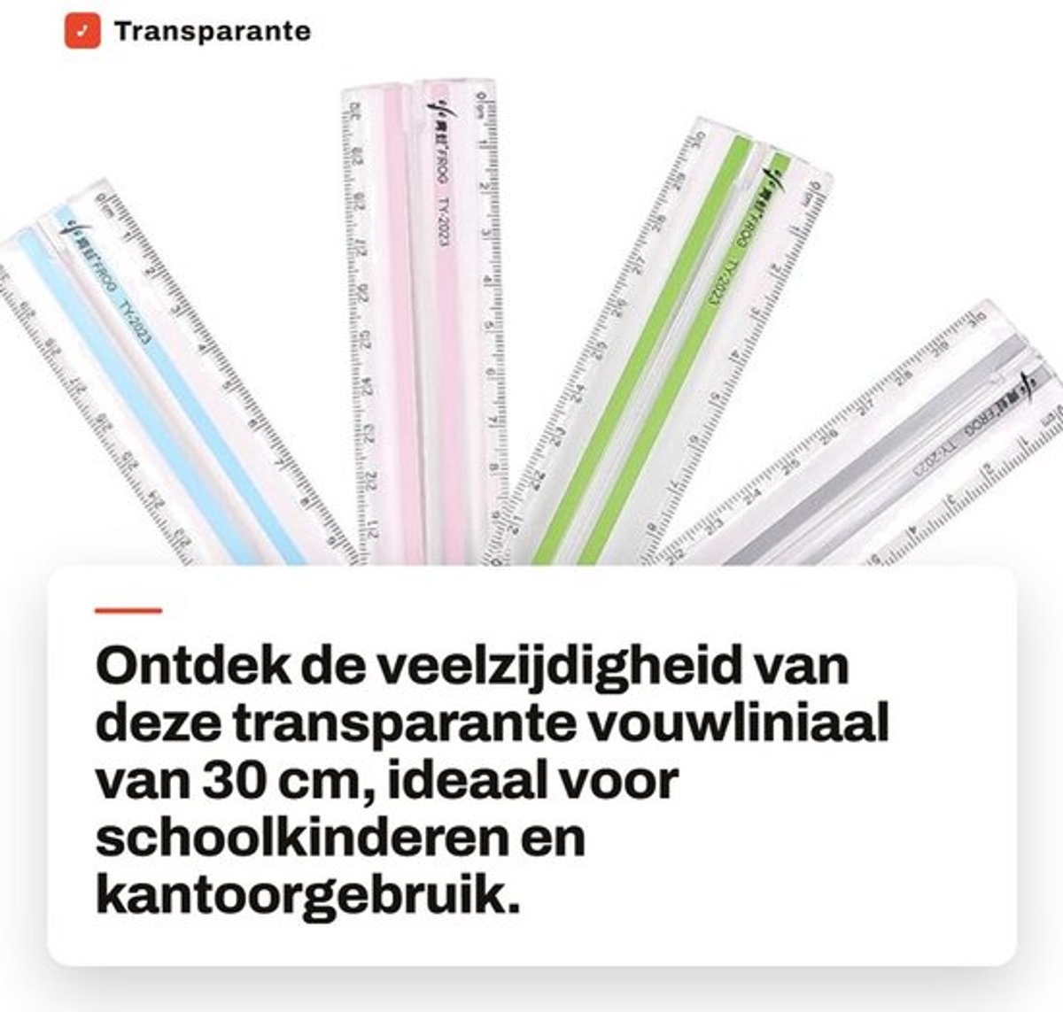 Vouwliniaal 30 cm - 4 Stuks - Plastic - Meetlint - Geodriehoek - Protractor - Transparant met schaal - Meetlat
