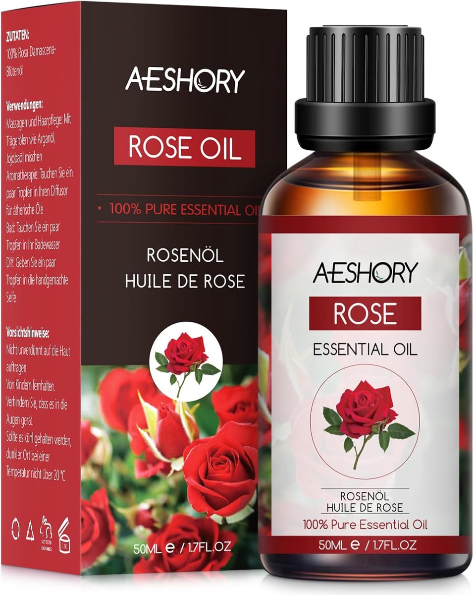 SnelShoppen - Rozen Etherische Olie 50ML, Natuurlijke Aromatherapie Geur voor Diffuser, Massage, Bad en Ontspanning, Hoogwaardige Rozenolie voor Zorg