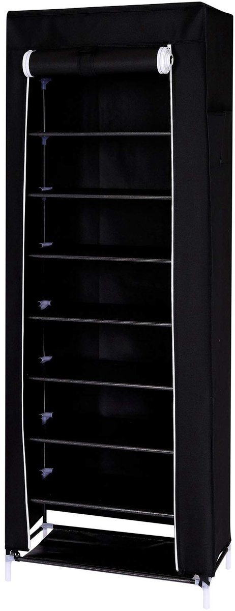 SnelShoppen - Tavora Vouwkast Smal 60x160x30 cm - Zwart - Flexibele Opbergoplossing voor Thuis, Camping, Tuin, en Kinderen - Inclusief Vlies Hoes