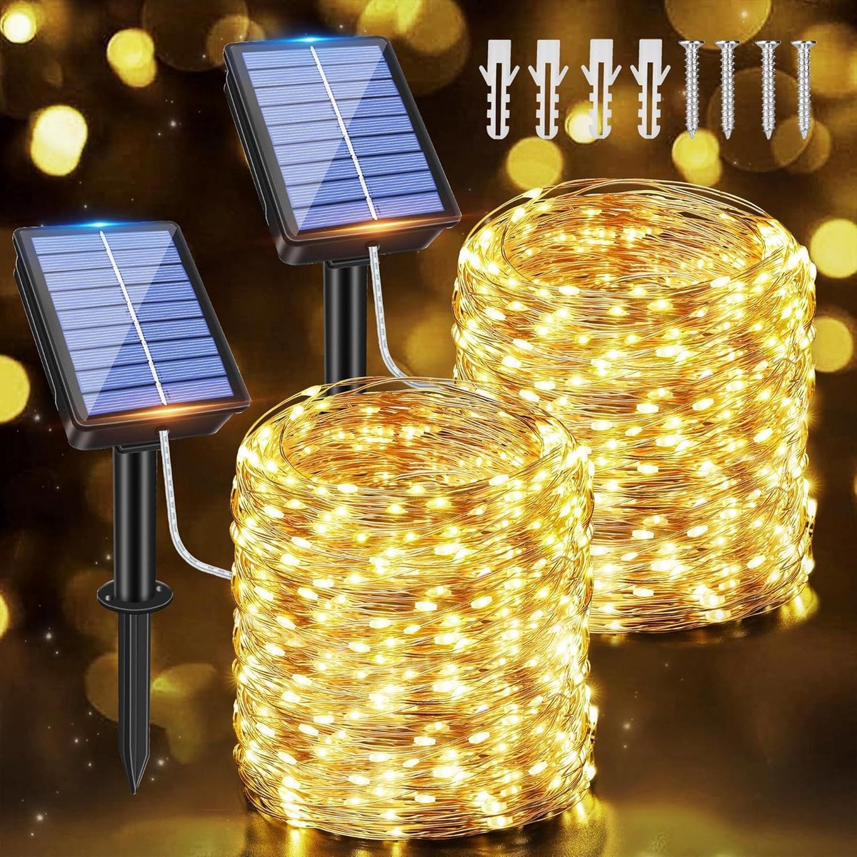 SnelShoppen - Zonne-energie Lichtsnoer 2 x 15 m met 150 LEDs, 8 Modi, Waterdicht IP65, Koperdraad voor Tuin, Balkon, Terras, Feestdecoratie