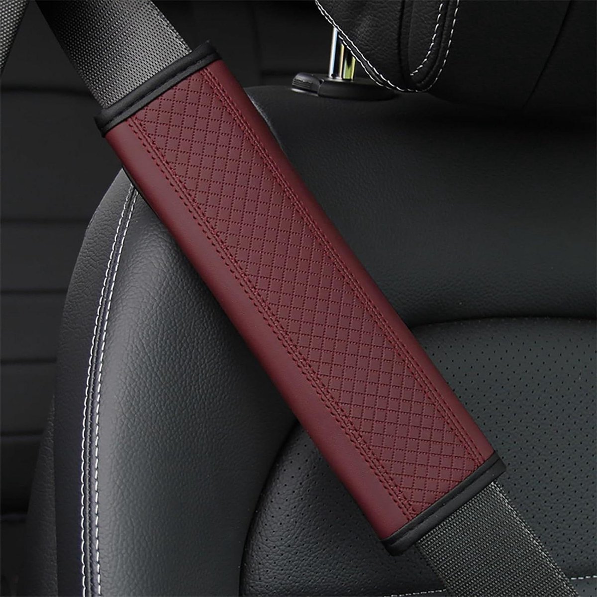 Autogordelpads - Gordelhoezen Gordelkussens - Comfortabel Rijden - Zacht Leer - 2 Stuks - Wijnrood