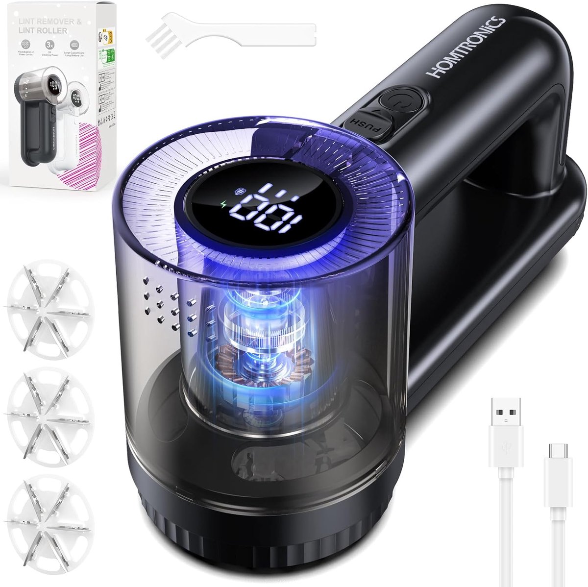 SnelShoppen - Lint Remover, Oplaadbare Fluff Shaver 2000 mAh, Grote Snijgebied, Fluff Clipper met 3 Snelheden, 3 Vervangbladen, USB-C Kabel, Veilig vo