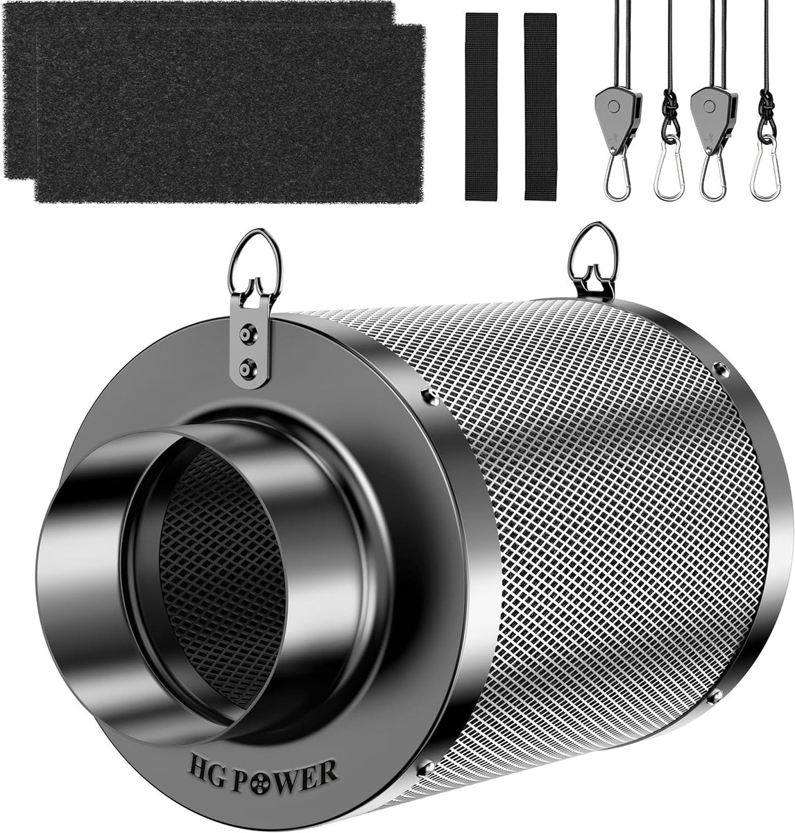 Actieve Koolstoffilter 100 mm x 200 mm - 38 mm Premium Geactiveerde Koolstof voor Geurcontrole in Kweekruimtes, Hydroponics en Ventilatoren, Inclusief 2 Voorfilters en Omkeerbaar Ontwerp