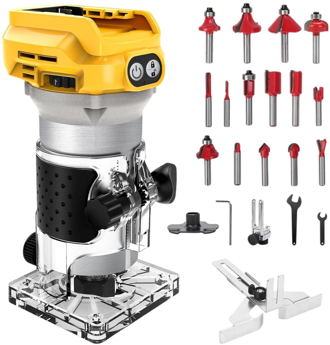 SnelShoppen - Bovenfrees met 20V Accu Compatibel, 1300W Borstelloze Kantenfrees, Trimmer, Eenhandfrees, 6 Snelheden, Geleidingswiel, Rechte Geleiding,