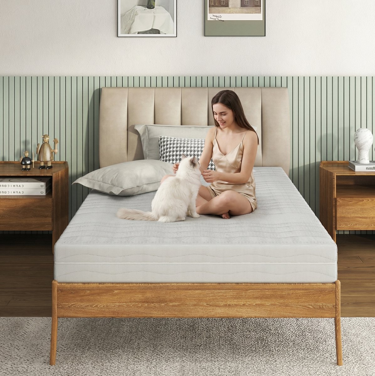 OKWISH Matras 90x200 cm - Ergonomische Schuimkern Matras Met Afneembare Wasbare 3D-Hoes - Anti-Allergie - Eenpersoons - Wit