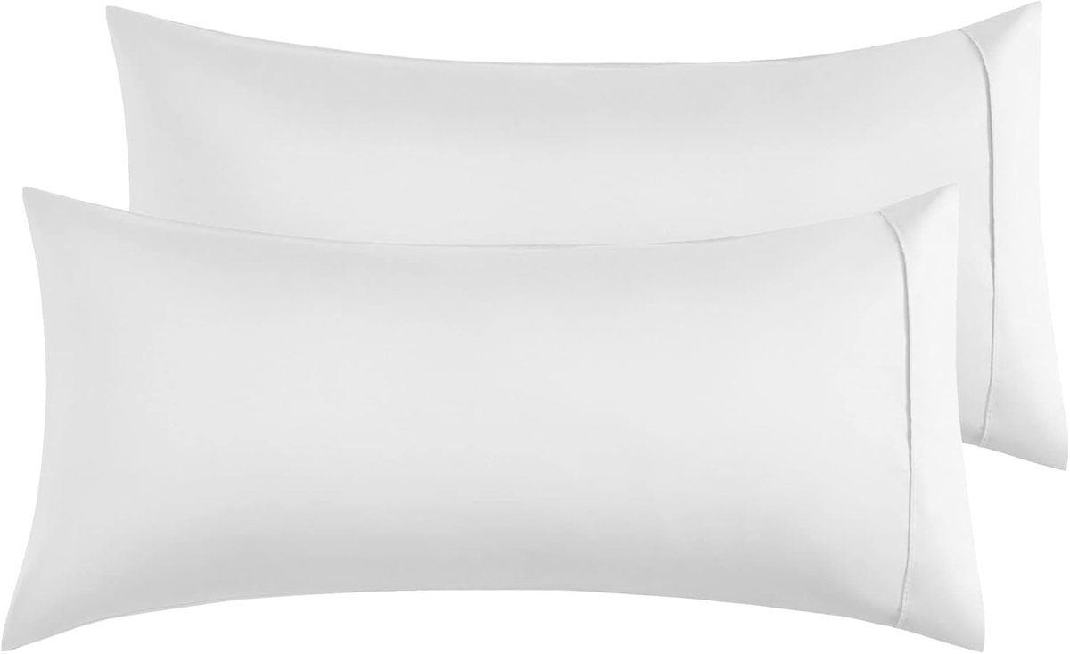 SnelShoppen - Microfiber Kussenhoezen 50x90 cm, Set van 2, Zachte Effen Kussenhoezen met Envelop Sluiting - Wit, Ideaal voor Woonkamer, Slaapkamer en