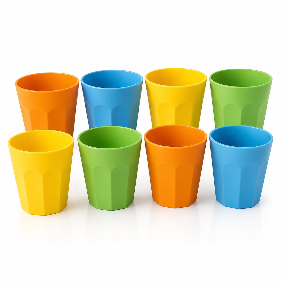 Benza – Set van 8 Onbreekbare Kunststof Drinkbekers – 300 ml – Vaatwasserbestendig – 4 Kleuren – Stapelbaar