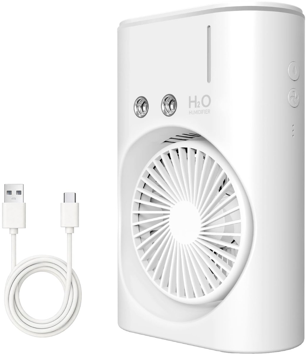 SnelShoppen - Sproeiventilator USB-accu met 3 snelheden, 2 sproeistanden, RGB-licht, 280 ml waterreservoir voor zomer, camping, kantoor en tuin