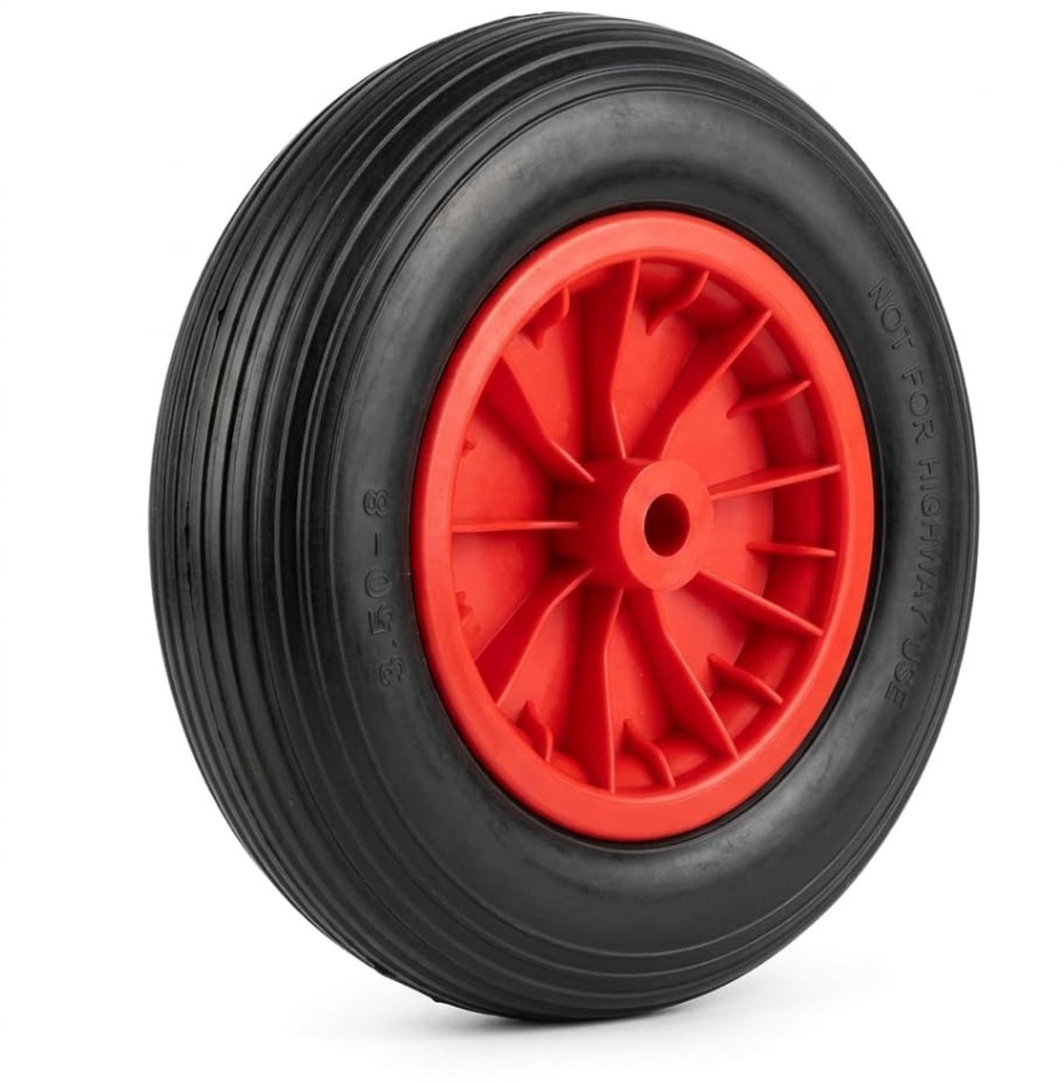 SnelShoppen - Kruiwagenwiel 3.50-8, Massief Rubber, Lekvrij, Kunststof Velg, Polyurethaan, Zwart en Rood, Belastbaar tot 100 kg, Tuin, Klussen, Buiten