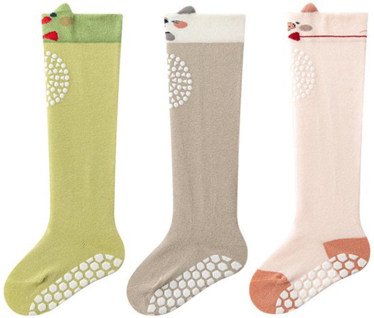 Babysokken Antislip - 3 Paar - Katoenen Sokken - Siliconen Handgrepen - Voor Baby's 0-12 Maanden - Comfortabele Pasvorm - Kruipsokken