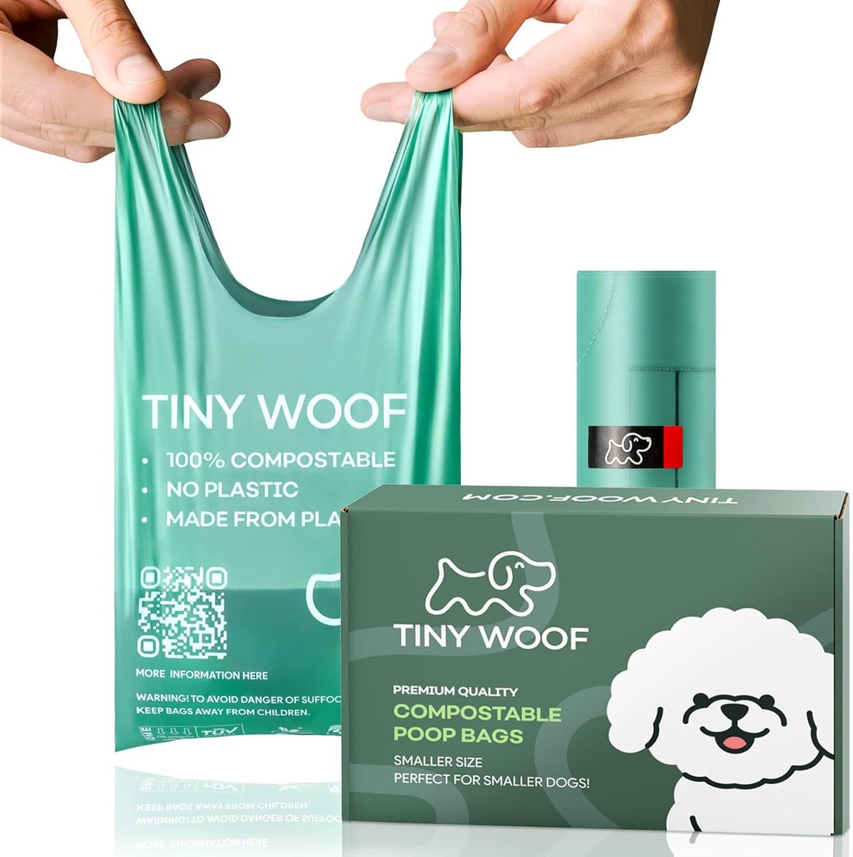 SnelShoppen - Biologisch Afbreekbare Poepzakjes voor Kleine Honden - Mini Poop Bags met Handvatten - Voor Chihuahua, Pomeranian, Toypoodle & Puppy - 3