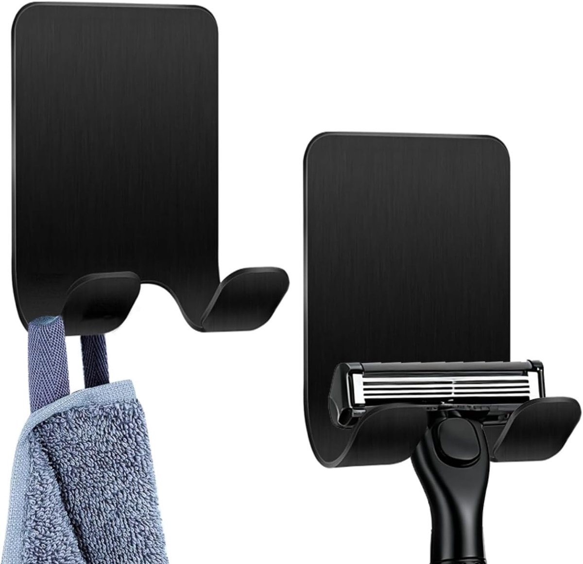 SnelShoppen - Set van 2 Shaving Holders voor Douche, Zwart, RVS, Zelfklevende Haken, Geschikt voor Muur, Deur, Badkamer, Kantoor, Geen Boren Nodig