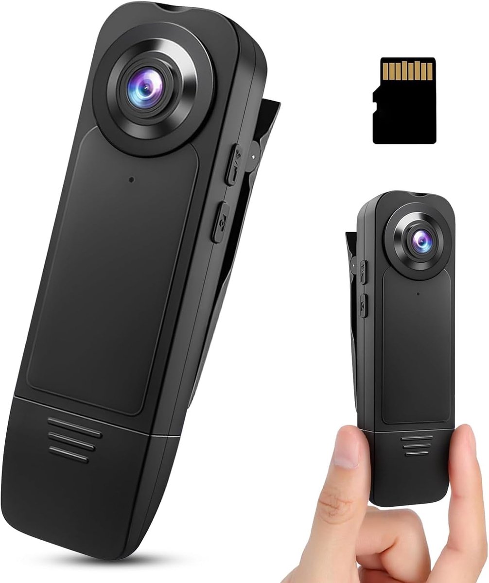 SnelShoppen - LIROPAU 1080p Mini-lichaamscamera met 32 GB Geheugenkaart, Draagbare Bewakingscamera met Nachtzicht en Audio-opname, Ideaal voor Feest,