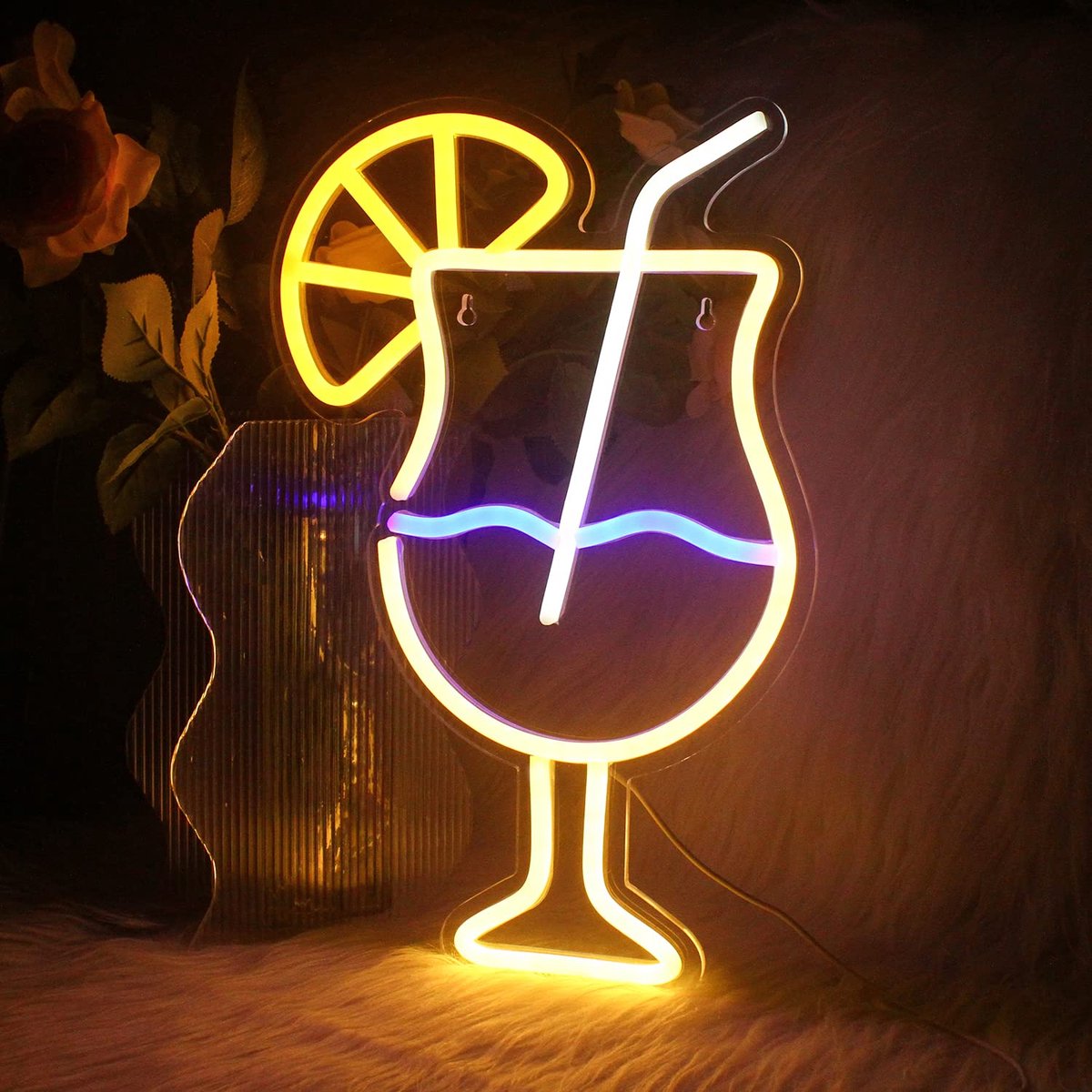 SnelShoppen - Ineonlife Neonbord Cocktails voor Wanddecoratie, LED Neonlicht met USB, Slaapkamer Tekenverlichting voor Cheers, Neonbar, Man, Kelder, H
