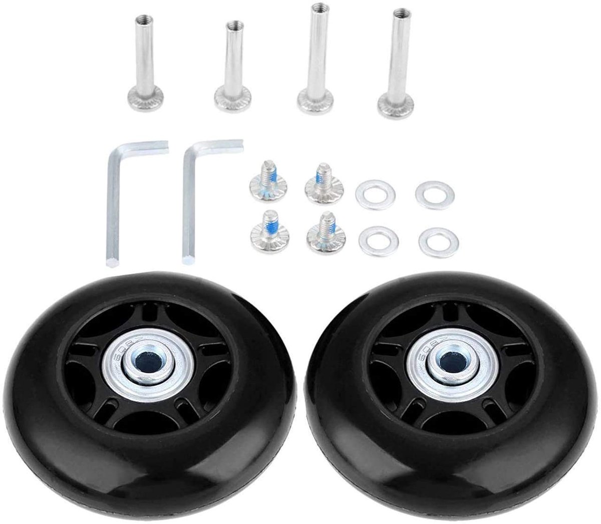 SnelShoppen - Kofferwielen Vervangingsset 70x24mm met ABEC 608zz Inline Skate Wielen - Set van 2 Zwarte Vervangingswielen voor Koffers en Skateboards