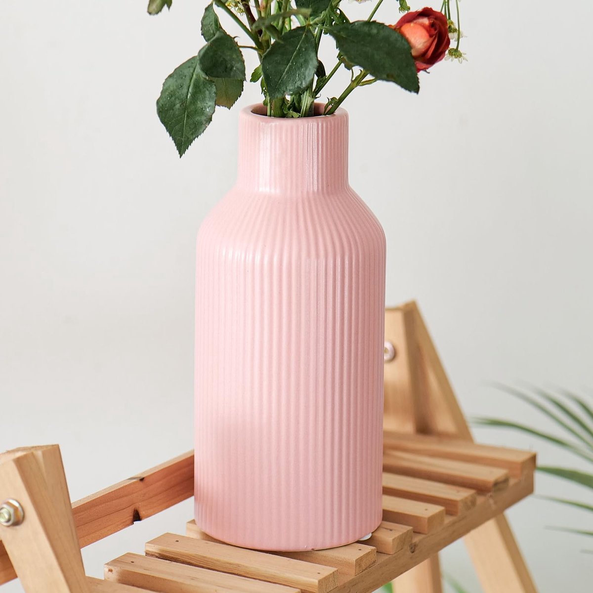 SnelShoppen - Keramische Vaas voor Pampasgras - Kleine Decoratieve Vaas in Roze - Eettafel