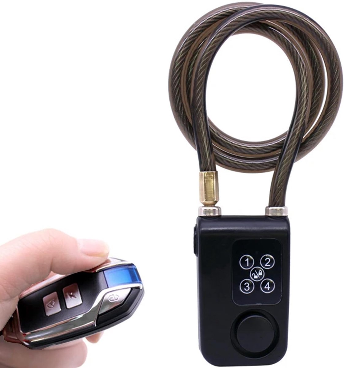 SnelShoppen - Fietsslot Alarm met Draadloze Afstandsbediening | Waterdicht Anti-Diefstal Trillingen | Digitale Stalen Kabel Ketting 32 Inch voor Fiets