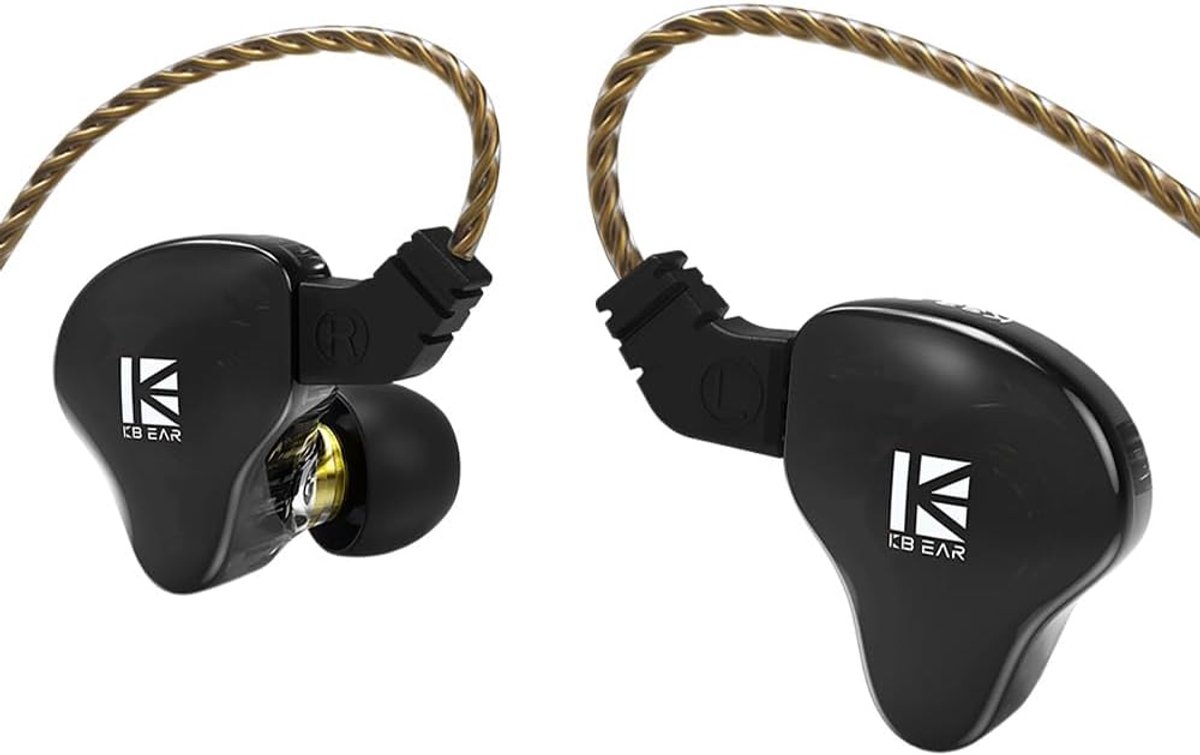 SnelShoppen - Yinyoo KBEAR KS2 Koptelefoon, In-Ear Headset met Stereo Bas, Noise Cancelling, 1BA 1DD Hybrid IEM, Afneembare Kabel met Microfoon, Zwart