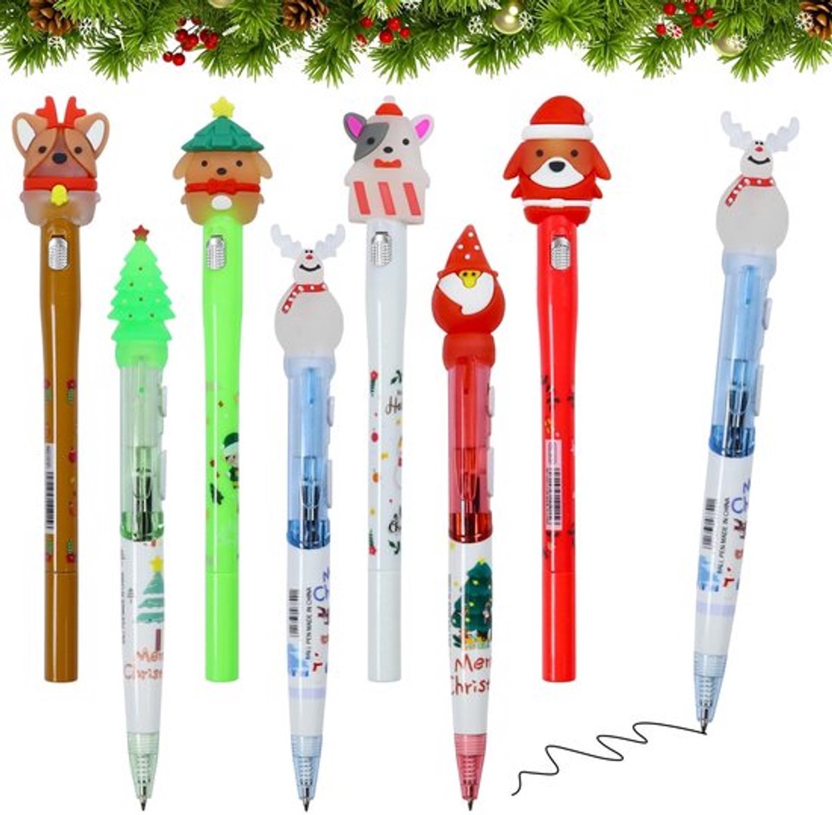 Kerstbalpen 7 Stuks - Lichtgevende Schrijfgereedschappen - Antislip - Feestelijke Kerststiften - Comfortabel Schrijven - Compact en Praktisch - Balpennen