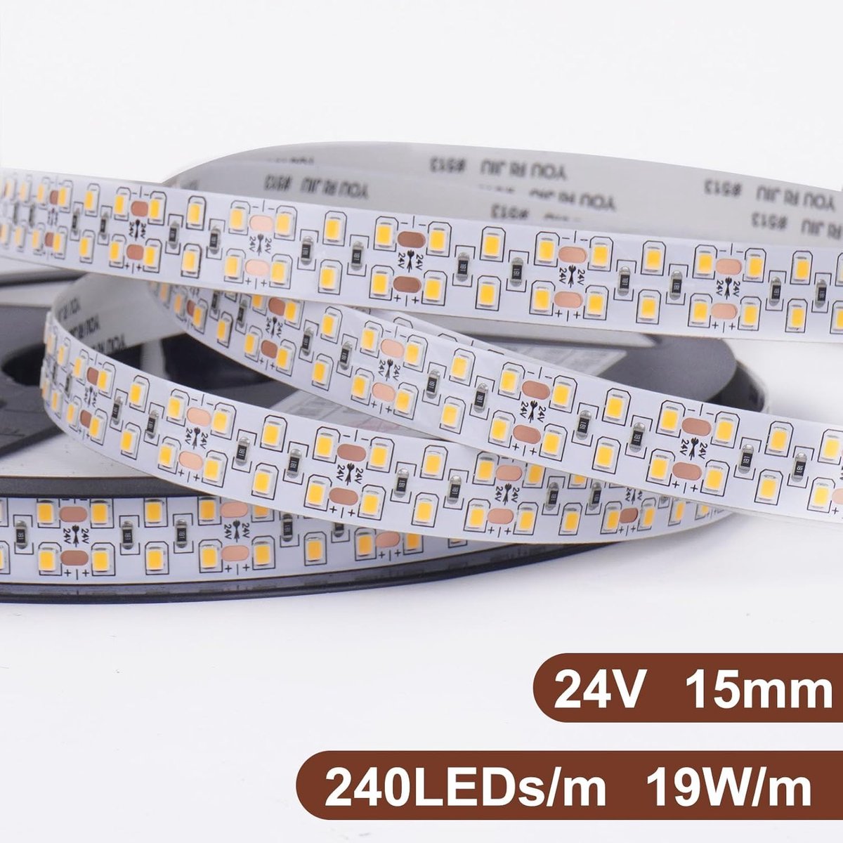 SnelShoppen - 24V LED Strip SMD 2835 Koud Wit 6500K, 240LEDs/m, 10m Tape Light, Binnen, Keuken, Slaapkamer, DIY Decor, Non Waterproof
