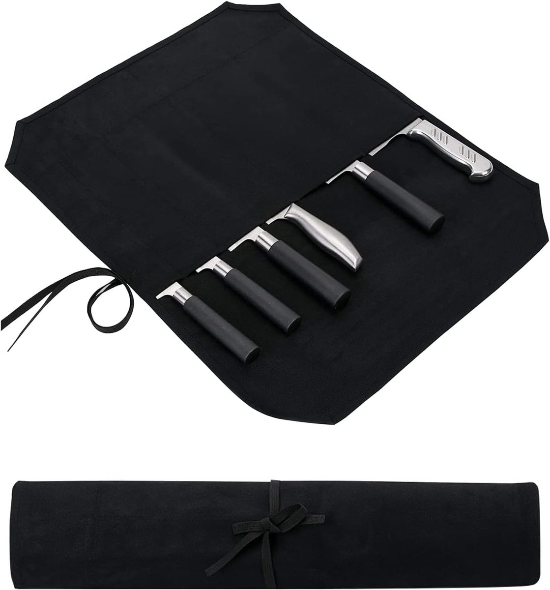 SnelShoppen - Geaxt Canvas Chef-kok Mes Roltas voor Reis, Harde Mes Opslag Zak met 6 Slots, Ideaal voor Thuis, Werk, Camping en Professioneel Gebruik
