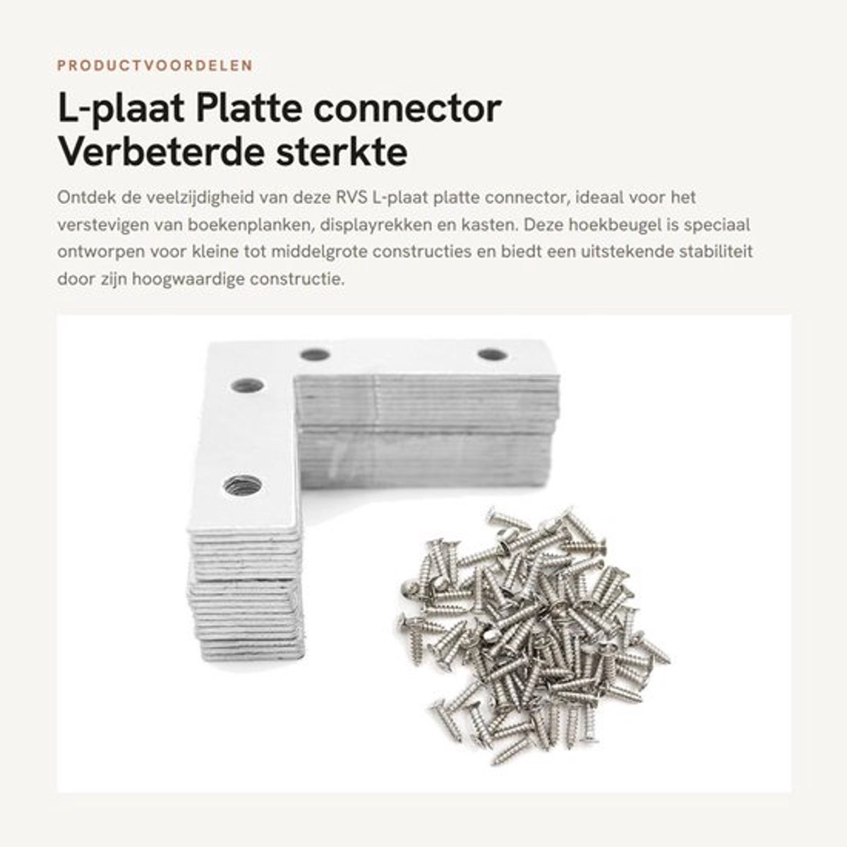 Hoekbeugel 60x60mm - RVS Platte Connector - 20 Stuks - Sterke Stabiliteit - Voor Boekenplanken/Kasten - Geschikt voor Hout/Gipsplaat - Hoekverbinder