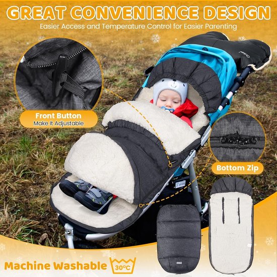 Waterdichte Voetenzak voor Kinderwagen en Buggy - Warm Sherpa Fleece Voering — afbeelding 5