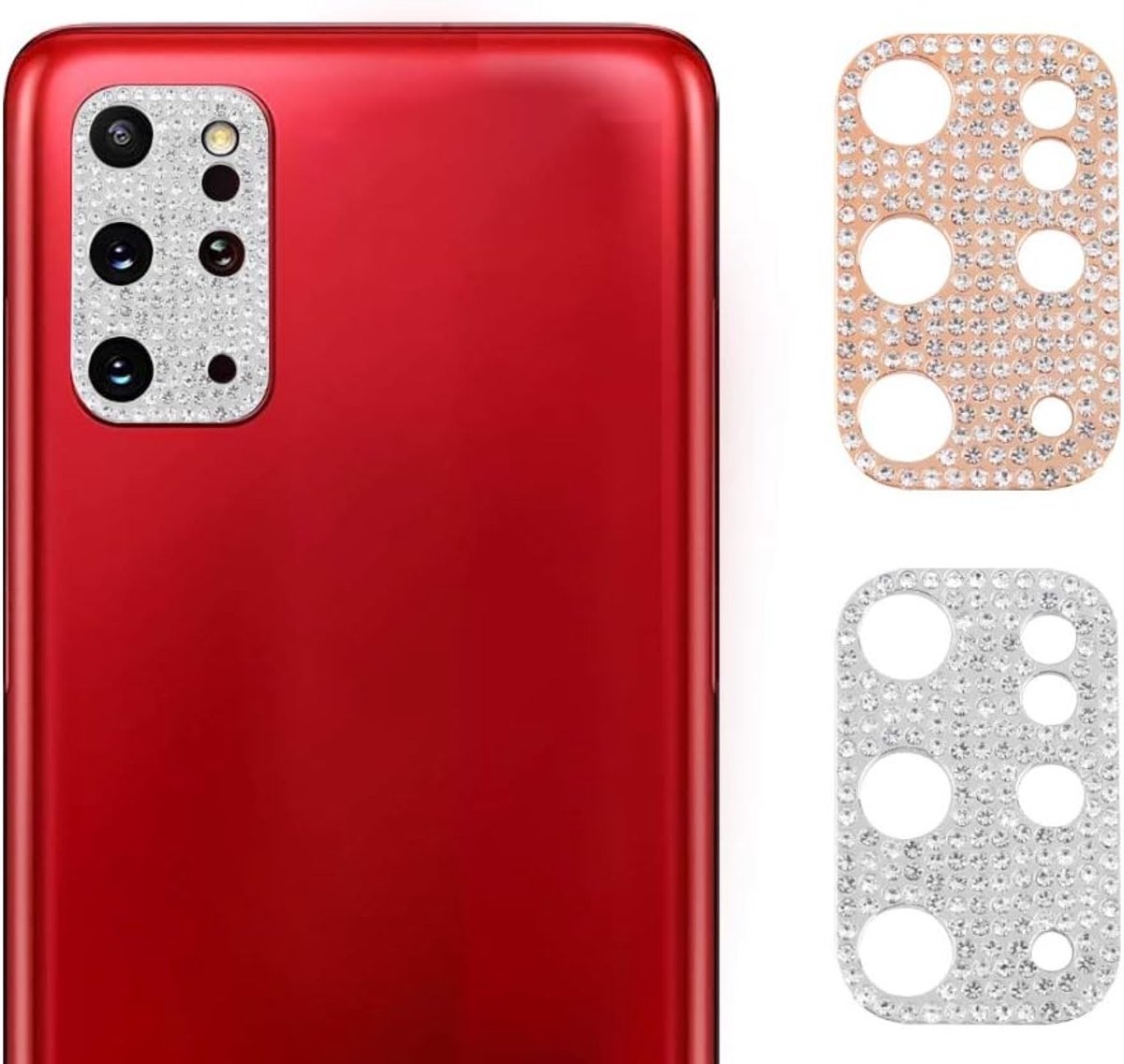 Bling Camera Lens Beschermfolie voor Samsung Galaxy S20 Plus - Diamant Lensbescherming en Decoratie, 2 Stuks, Zilver en Roze