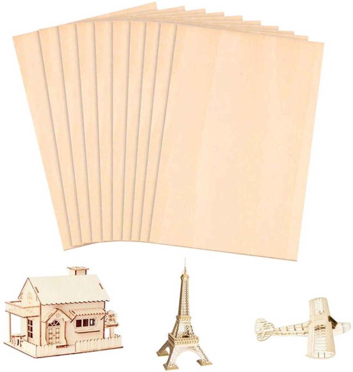 Balsa Plankjes 10 Stuks - Dun Balsahout 300 x 200 x 1,5 mm - Ongewerkt Multiplex - Modelbouw - Kunst en Ambachten - Lichtgewicht en Duurzaam