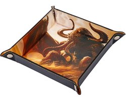 Joya Dice® Dice Tray geschikt voor het spelen van Dungeons and Dragons | D&D DnD | Opvouwbare Dobbelsteenbak 22 x 22 cm voor spellen | Faux Leren Dicetray | Dice Rolling Tray | Beschermt Tafel & Speelmat | Desert Horror