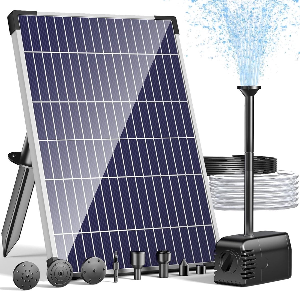 Zonne-energie Tuinpomp met 12W Vermogen, Droogloopbeveiliging, 2 m Slang en 5 m Kabel voor Vijvers, Tuinen en Waterpartijen